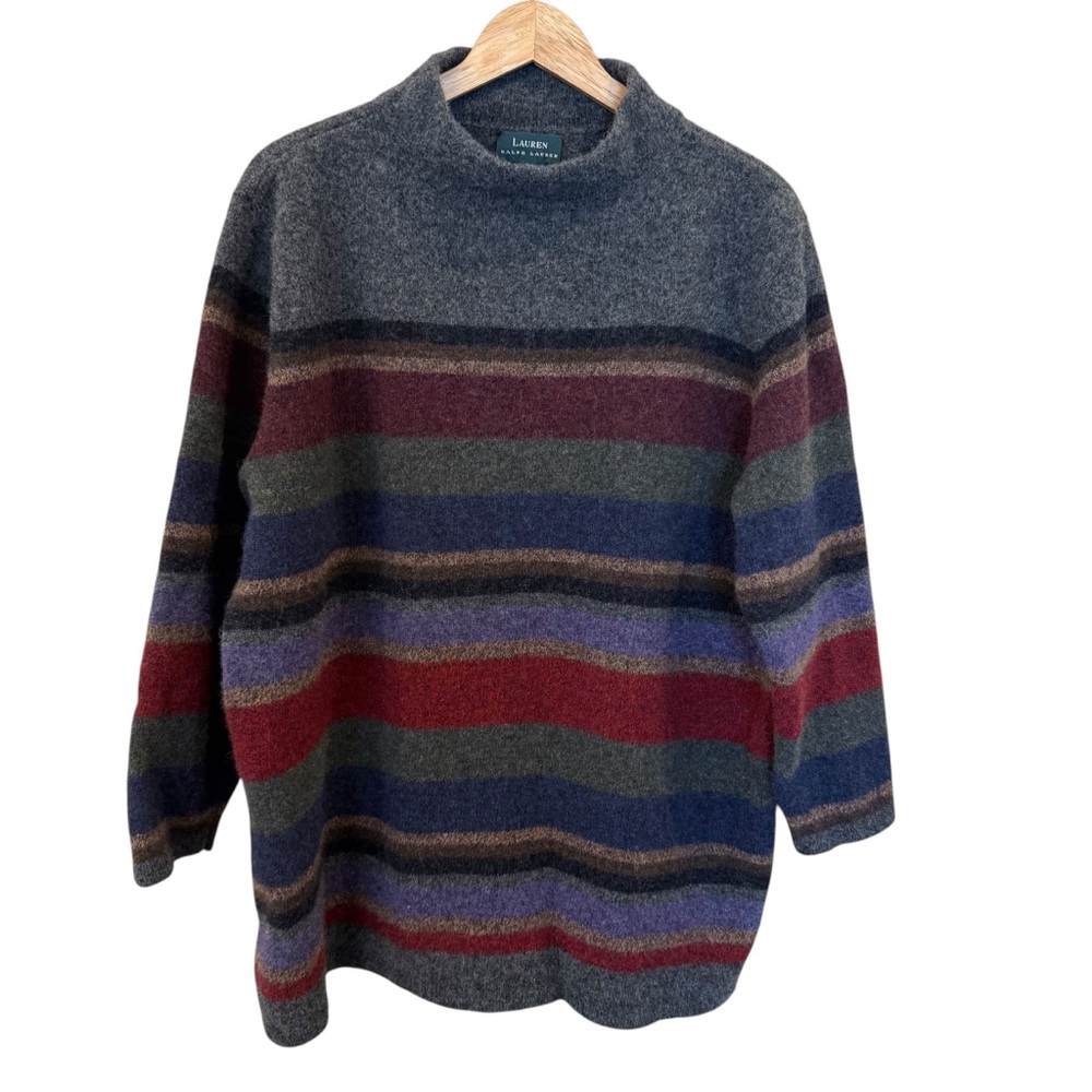 Lauren Ralph Lauren Wool Sweater Blanket Stripe Pullover Size 3X Mock Neck Cozy